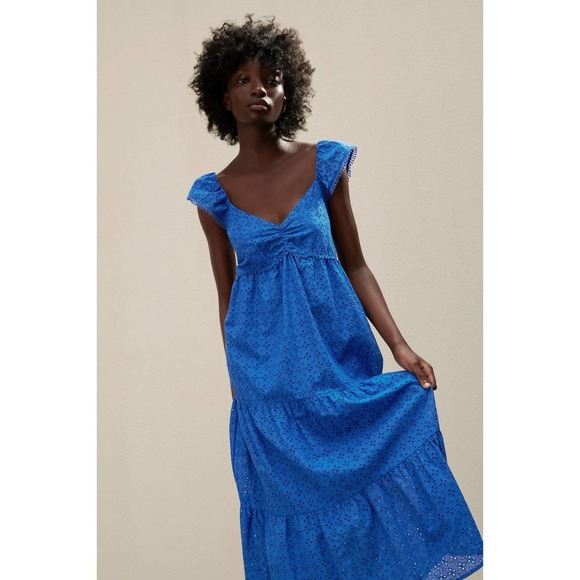 Zara Dresses & Skirts - ZARA Embroidered Eyelet Y Back Dress Royal Blue Women's Size Small H13957